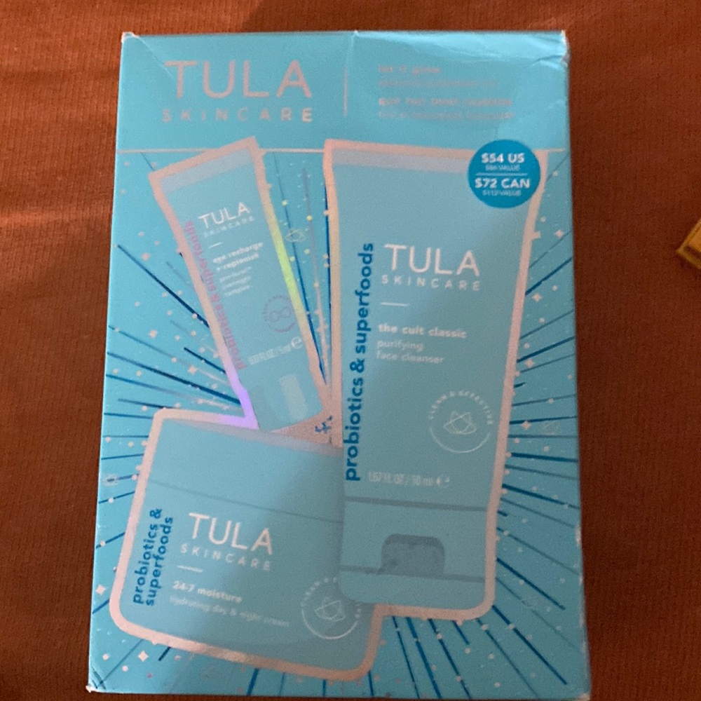 Tula Skin Care Let it glow 3 piece set box damaged during shipping contents new